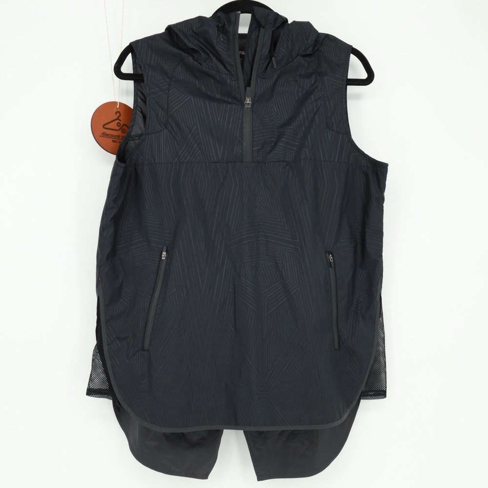 Ivy Park Women's Small Reflective Sleeveless Hoodie Black Split Back Zip Pockets